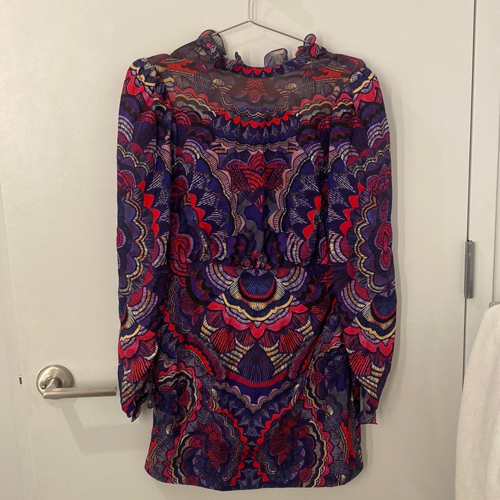 Saloni pink/purple print mini dress, silk size 4.
